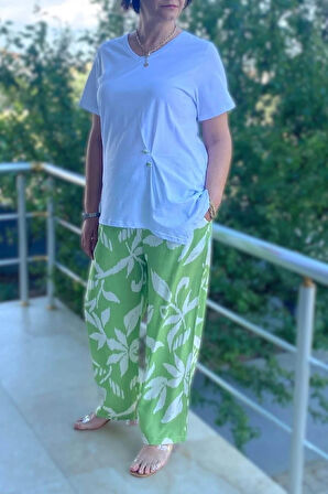 Büyük Beden Bahar Takım Beyaz - Yeşil