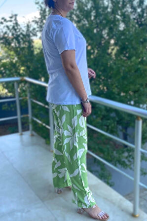 Büyük Beden Bahar Takım Beyaz - Yeşil