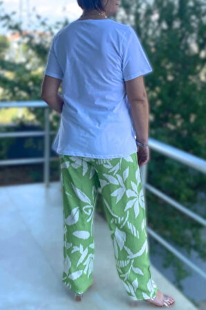 Büyük Beden Bahar Takım Beyaz - Yeşil