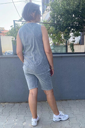 Büyük Beden Gri Gümüş Şort Takım