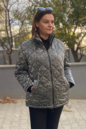 Büyük Beden Haki Leopar Desenli Mont