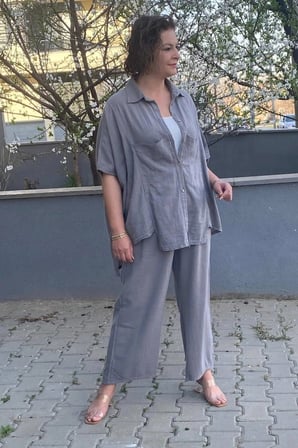 Kadın Gri İtalyan tasarım Keten Takım