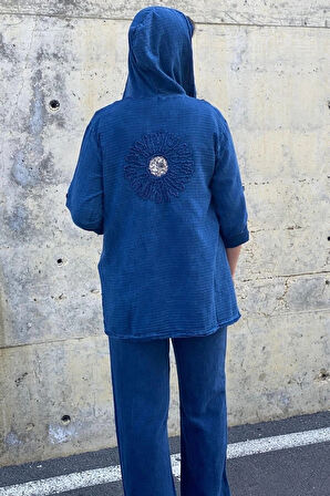 Kadın Güneş Keten Lacivert Takım