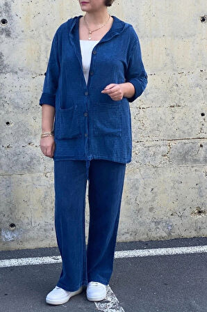 Kadın Güneş Keten Lacivert Takım