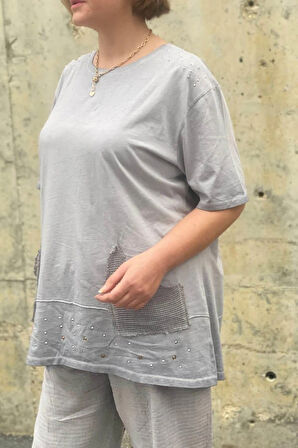 Büyük Beden Verona Gri Keten Takım