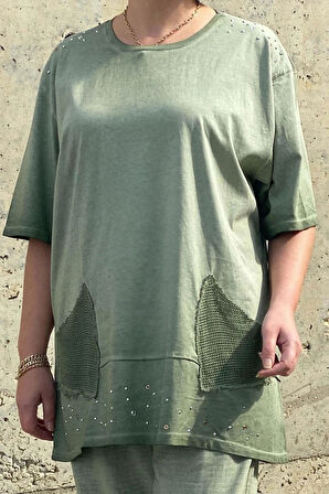 Büyük Beden Verona Yeşi Keten Takım