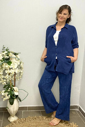 Kadın Lacivert Yıldız Detaylı Pamuklu 3 lü Takım