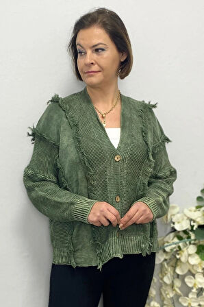 Büyük Beden Bohem Haki Hırka