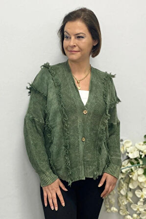 Büyük Beden Bohem Haki Hırka