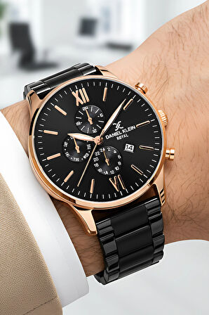 Daniel Klein Erkek Kol Saati Takvimli Çelik Kordon Çelik Kasa Siyah-Rose Bileklik Hediyesi İle zmdk1134