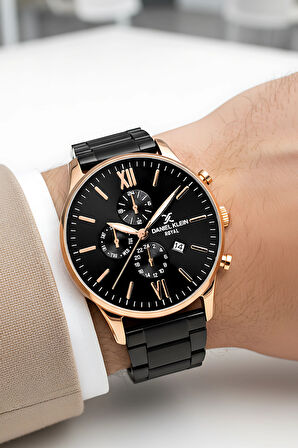 Daniel Klein Erkek Kol Saati Takvimli Çelik Kordon Çelik Kasa Siyah-Rose Bileklik Hediyesi İle zmdk1134