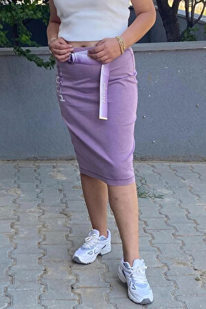 Büyük Beden Lila Tasarım Tensel Kot Etek
