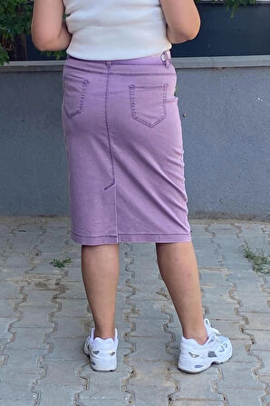 Büyük Beden Lila Tasarım Tensel Kot Etek