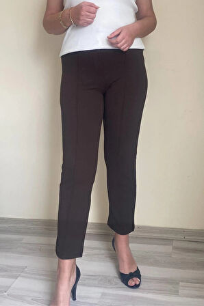 Dertsiz Büyük Beden Koyu Kahve Toparlayıcı Kumaş Pantolon