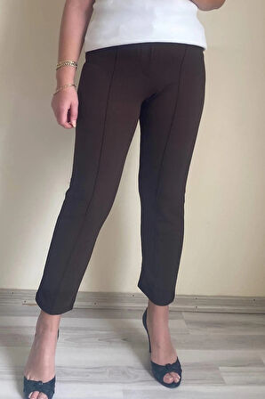 Dertsiz Büyük Beden Koyu Kahve Toparlayıcı Kumaş Pantolon