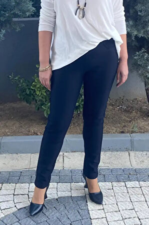 Kadın Lacivert Punto Boru Paça Pantolon 