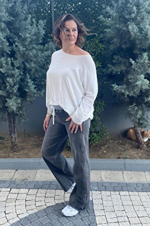 Büyük Beden Gri Yandan Çıtçıt Detaylı Kot Pantolon