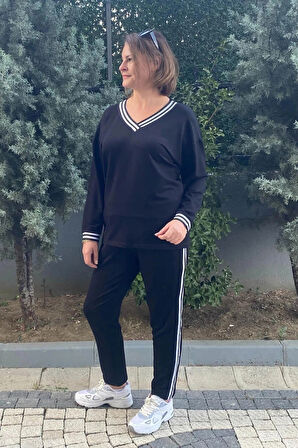 Büyük Beden Siyah V Yaka Eşortman Takım