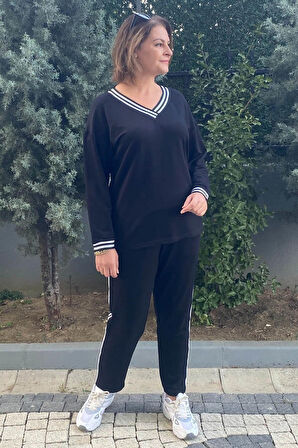 Büyük Beden Siyah V Yaka Eşortman Takım