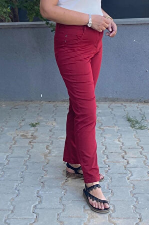 Kadın Kırmızı Boru Paça Pantolon