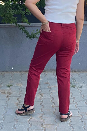Kadın Kırmızı Boru Paça Pantolon