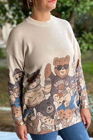 Kadın Krem İtalyan Dijital Baskılı Triko