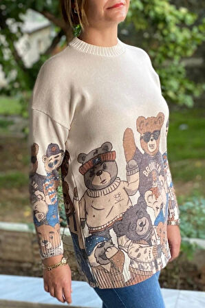 Kadın Krem İtalyan Dijital Baskılı Triko