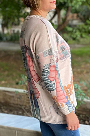 Kadın Pembe İtalyan Dijital Baskılı Triko