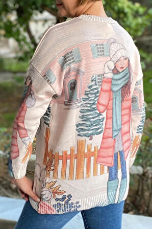 Kadın Pembe İtalyan Dijital Baskılı Triko