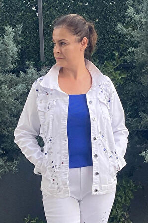 Kadın Beyaz Star Jean Ceket