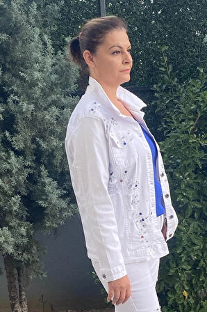 Kadın Beyaz Star Jean Ceket