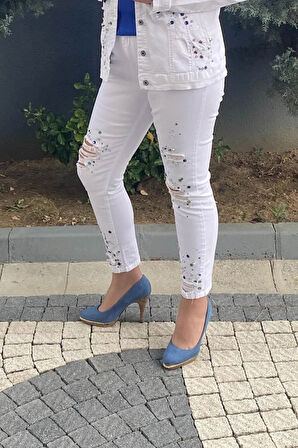 Kadın Beyaz Star Jean Pantolon