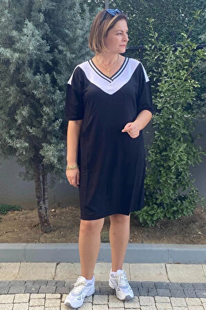 Büyük Beden Lina V Yaka Elbise