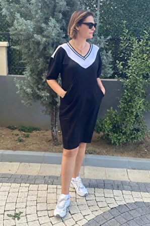 Büyük Beden Lina V Yaka Elbise