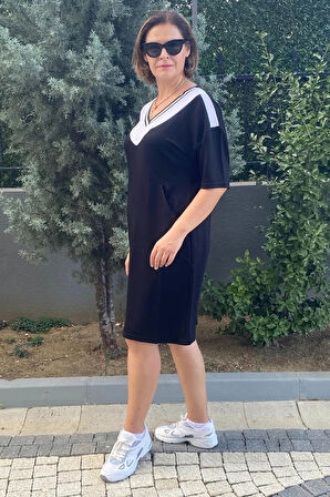 Büyük Beden Lina V Yaka Elbise