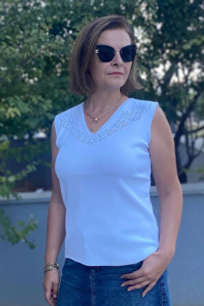 Kadın Lina Beyaz Merserize Kolsuz Bluz