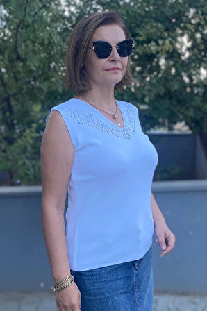 Kadın Lina Beyaz Merserize Kolsuz Bluz