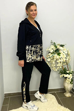 Kadın Siyah Varak Baskı Tasarımlı Takım