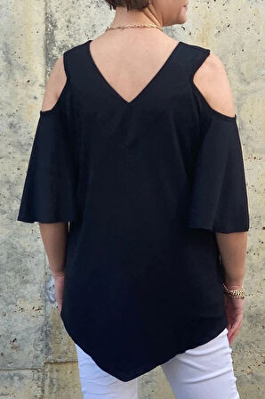 Büyük Beden Siyah Arkası & Önü V Yaka Bluz