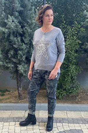 Büyük Beden İtalyan Koyu Gri  Kamuflaj Pantolon
