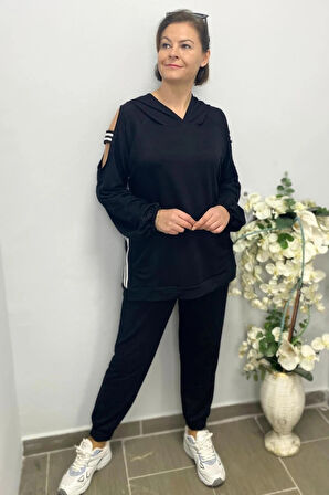 Kadın Siyah Kol Detaylı Eşortman Takım