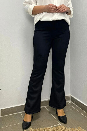 Kadın Siyah Süet İspanyol Paça Özel Seri Pantolon