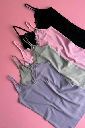Lace Touch | 4'lü Dantelli İp Askılı Fitilli Pamuklu Kadın Atlet 64E21