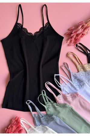 Lace Touch | 4'lü Dantelli İp Askılı Fitilli Pamuklu Kadın Atlet 64E21