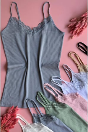 Lace Touch | 4'lü Dantelli İp Askılı Fitilli Pamuklu Kadın Atlet 64E21