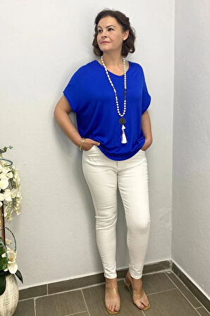 Büyük Beden Beyaz Full Likra Dar Paça Jean