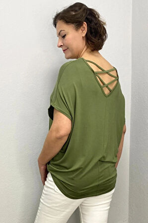 Kadın Yeşil Sırtı Çapraz Bluz