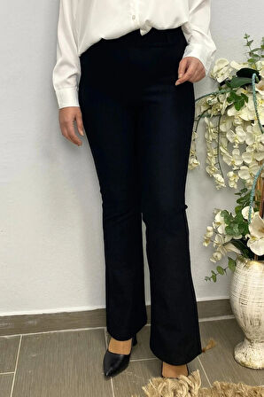 Kadın Siyah İspanyol Paça Punto Pantolon