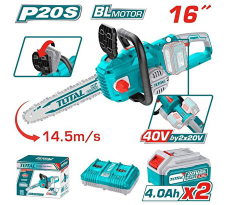 Total TGSLI 401682 40 V 8 A Akülü Zincirli Testere Hızar Ağaç Kesme Makinesi Çift Akülü