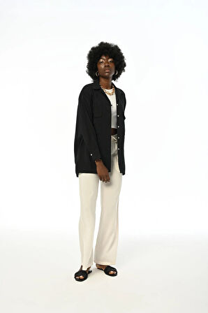 KADIN ÇİFT CEPLİ MODAL KUMAŞ GÖMLEK